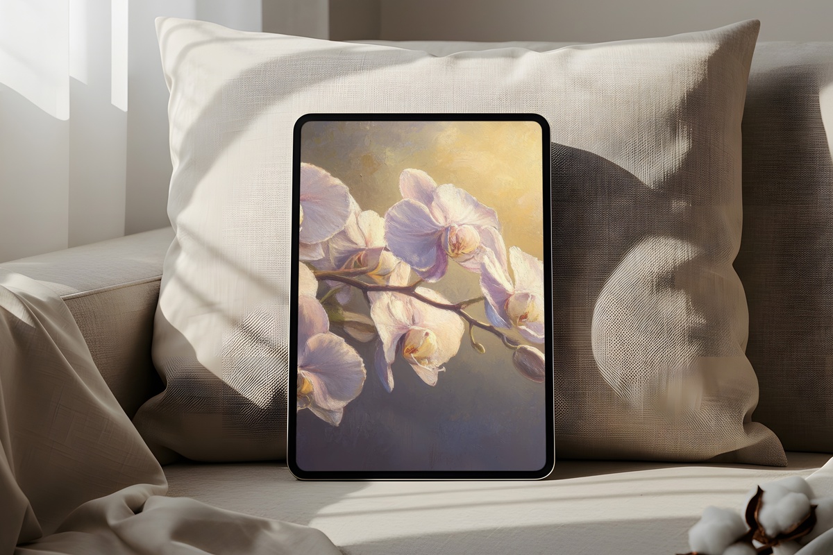 Orchid Elegance in Soft Light iPad Wallpaper — delicate orchid blooms in muted hues