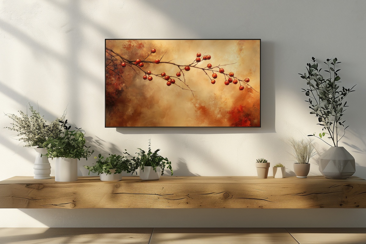 Textured Berries on Branch Fall Frame TV Art