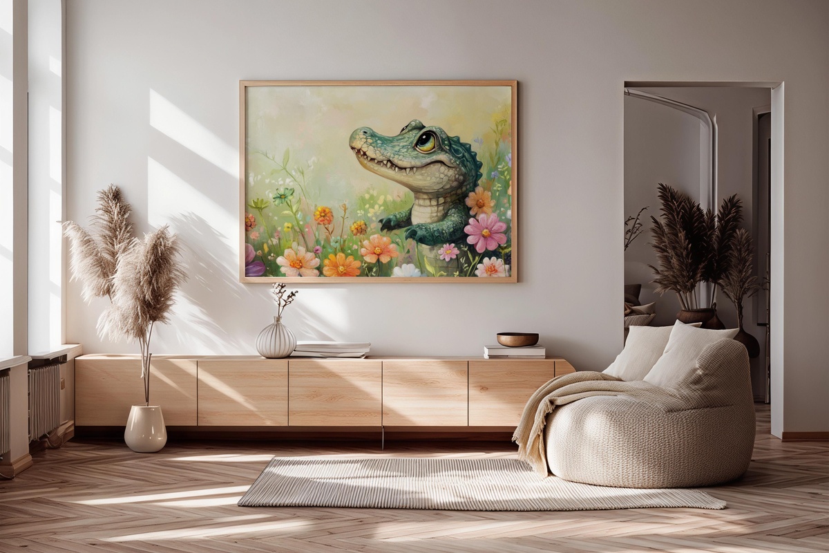 Vibrant Floral Crocodile Harmony Nursery Printable Wall Art
