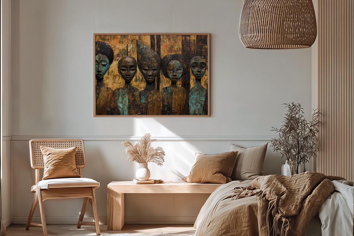 Timeless Bronze Whimsy Printable Wall Art featuring antique bronze figurines with boho flair