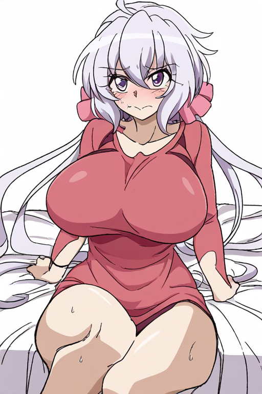 雪音クリスのAIエロエロ落書きもの12 by 催●スマホの淫魔 with ai art, yukine chris, senki zesshou symphogear, white hair, huge breasts, cleavage, Santa girl