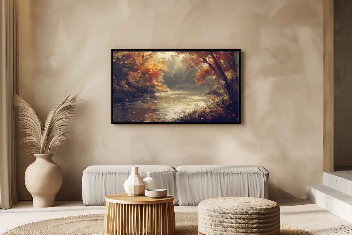 River of Autumn Serenity Landscape Frame TV Art