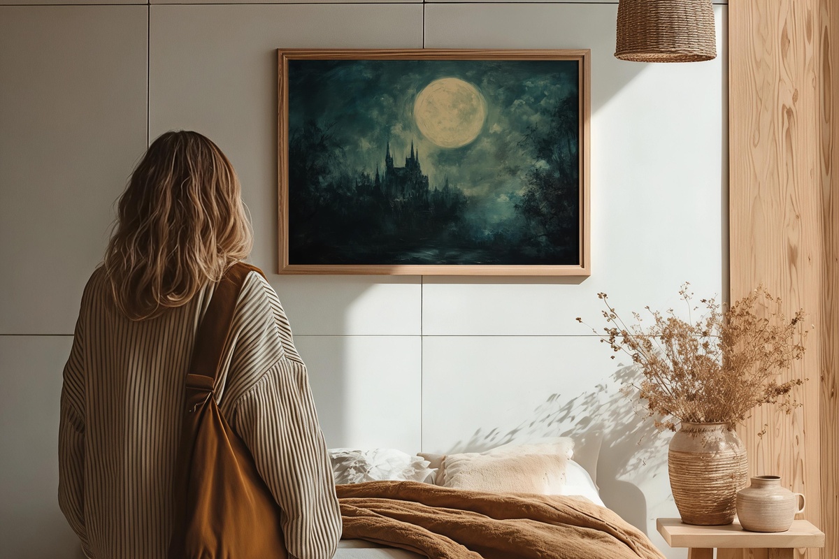 Moonlit Castle Silhouette Halloween Printable Wall Art
