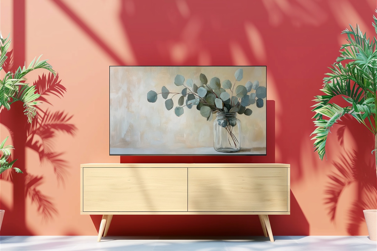 Eucalyptus in Glass Serenity Floral Frame TV Art