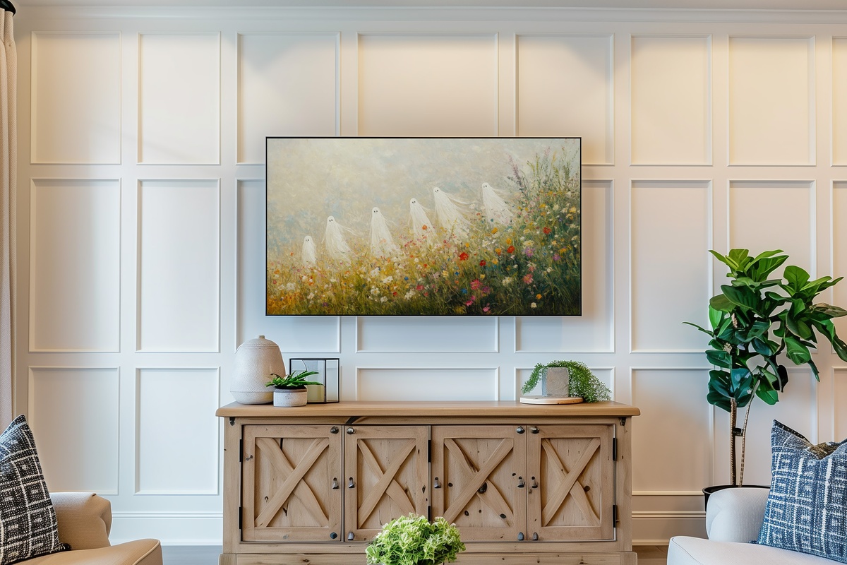 Ghosts Frolic in Wildflower Meadow Halloween Frame TV Art