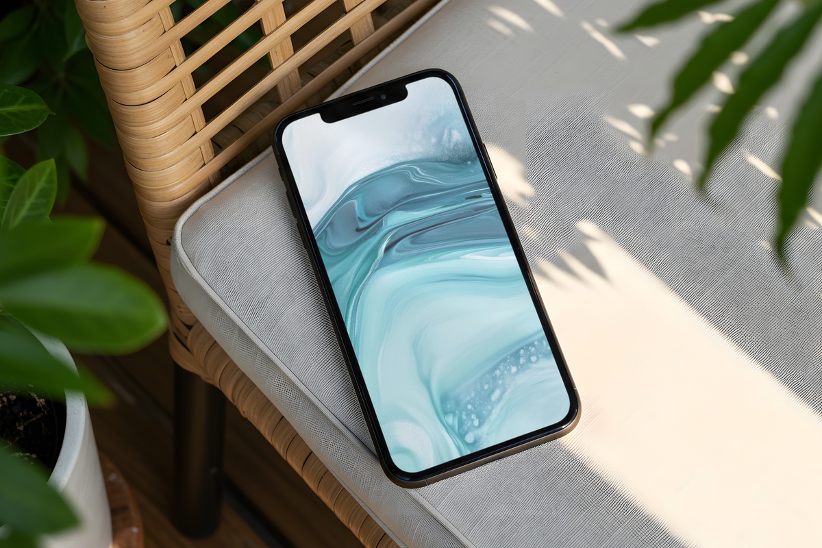Fluid Water Elegance modern iPhone wallpaper in serene aqua tones