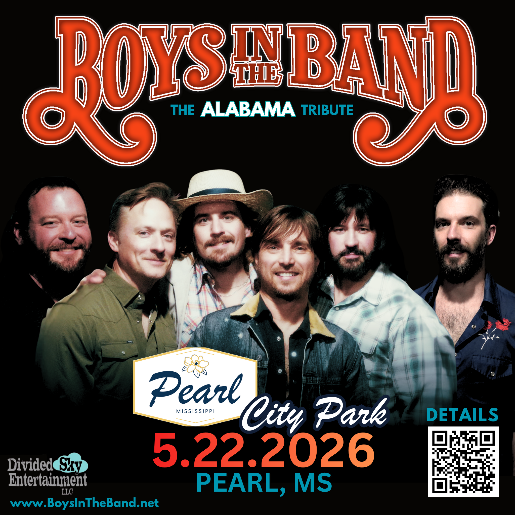 When the sun sets over Pearl City Park on a warm Mississippi evening, there's only one sound that can fill the night with pure Southern rock magic. Boys in the Band brings Alabama's legendary catalog to life under the stars at this free outdoor concert. From chart-topping anthems to deep cuts that'll make you feel like you're right back in Fort Payne, this is your chance to experience the music that defined a generation—no ticket required.