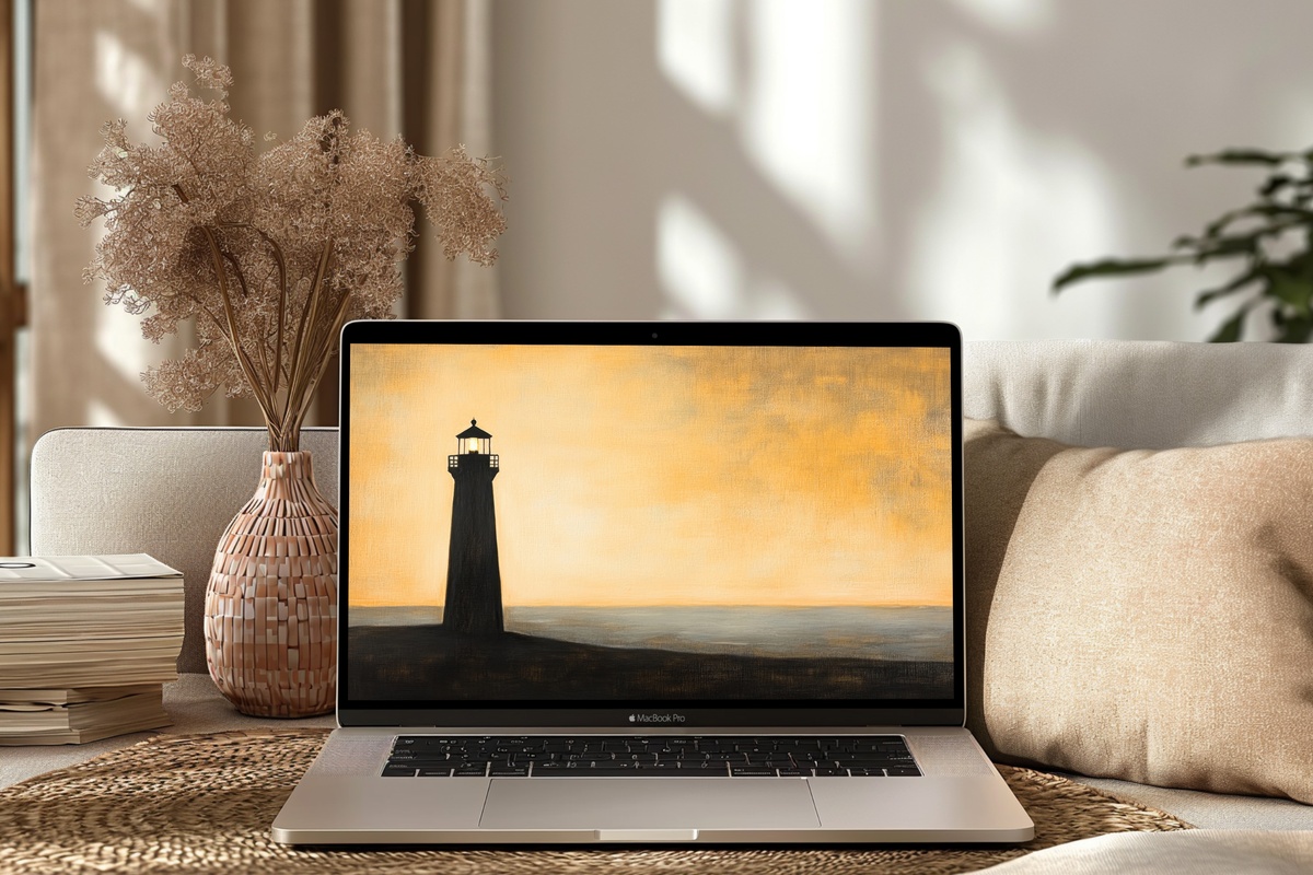 Lighthouse Beacon Silhouette minimalist desktop wallpaper