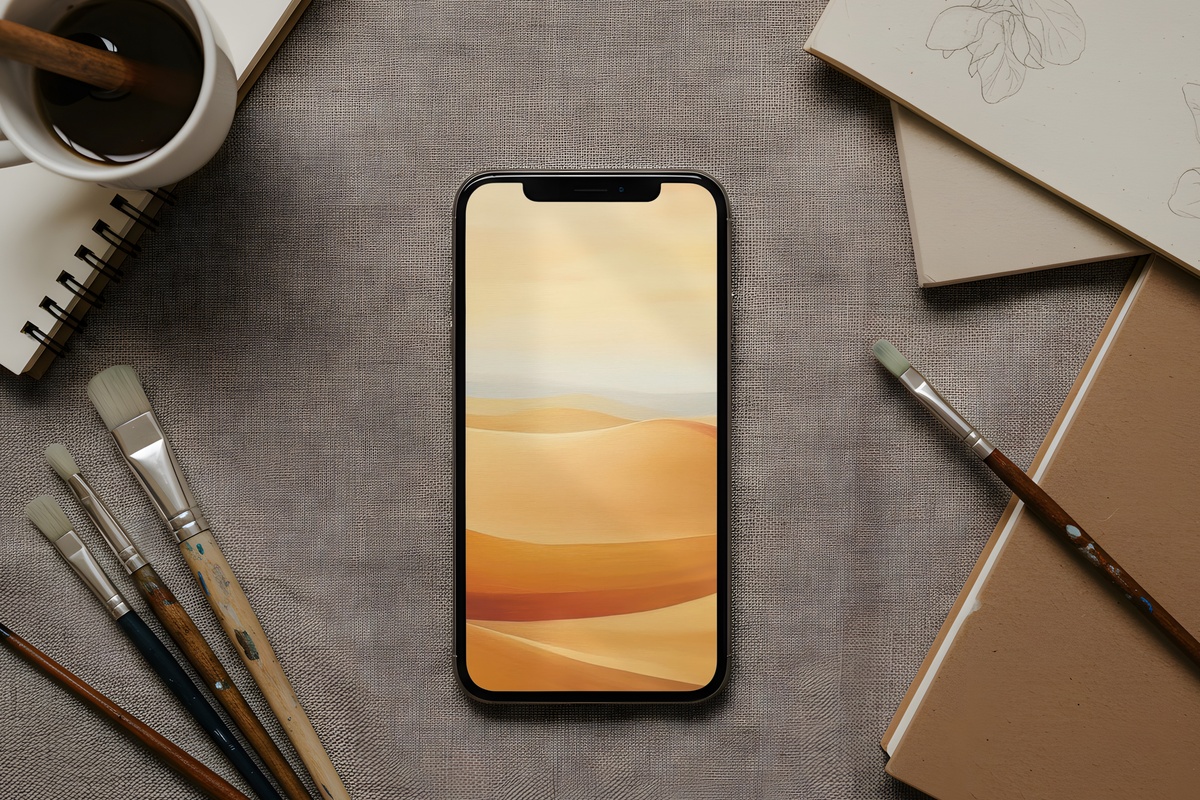 Desert Calm in Modern Brushstrokes iPhone Wallpaper — sandy warm tones with painterly brushwork
