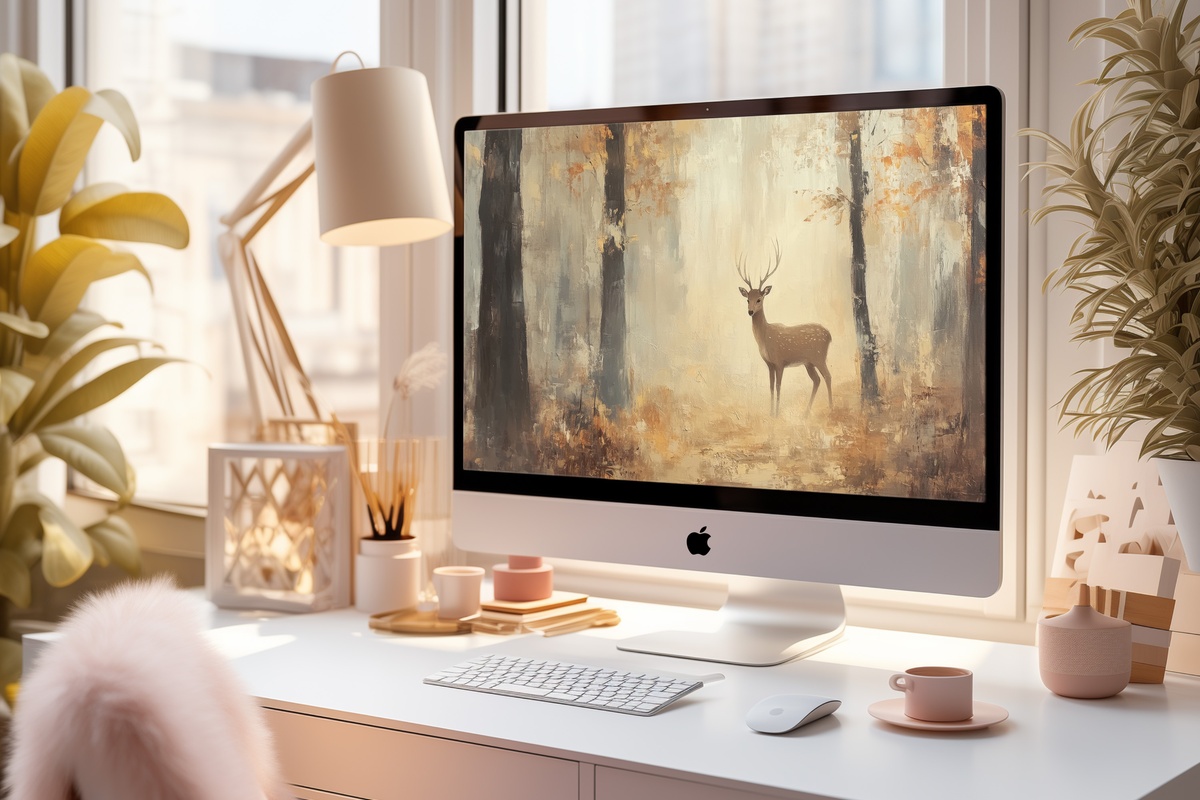 Forest Deer Tranquility Desktop Wallpaper