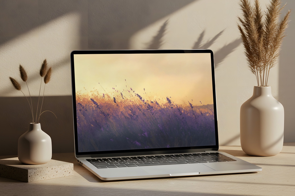 Golden Lavender Landscape Desktop Wallpaper – lavender field at golden hour