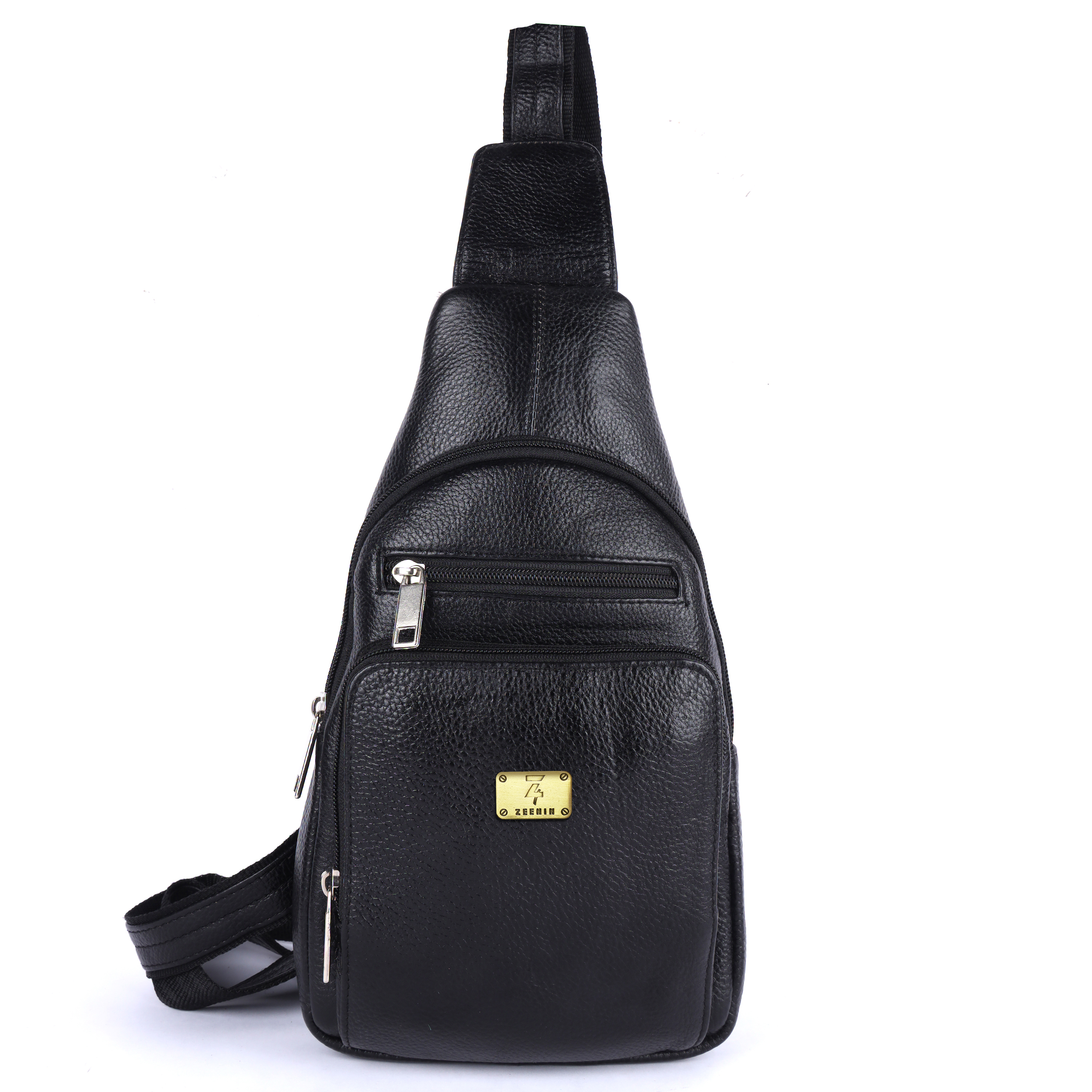 Zeenin Pure Genuine Leather 12 inches Sling Cross Body Outdoor Travel Passport Chest Bag for Men and Women, Black