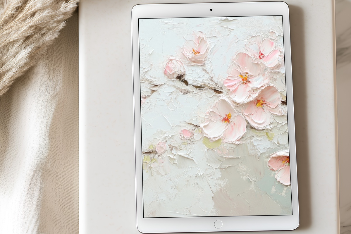 Candlelit Angel in Serenity Christmas iPad wallpaper in serene beige