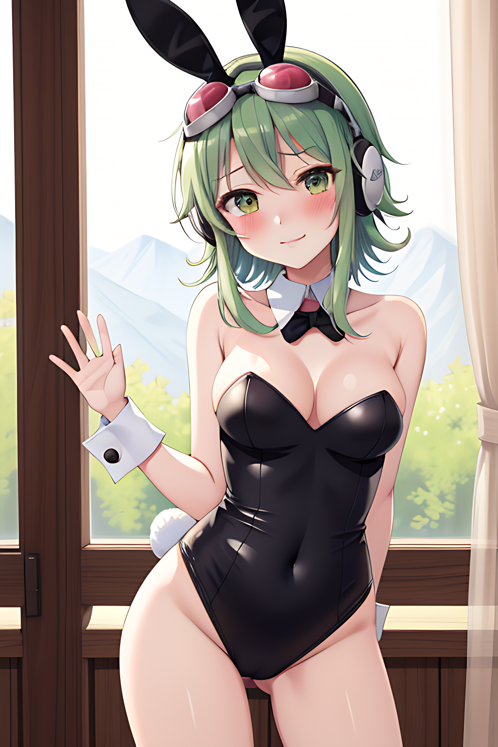 AIイラスト勉強中(奇形や違和感があるかも。ごめんなさい。) by AI実験室 with beautiful girl, vocaloid, bunny girl, bunny suit, rabbit ears, large breasts