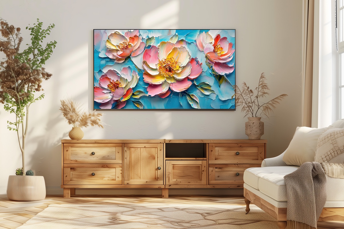 Textured Peony Whispers Floral Frame TV Art