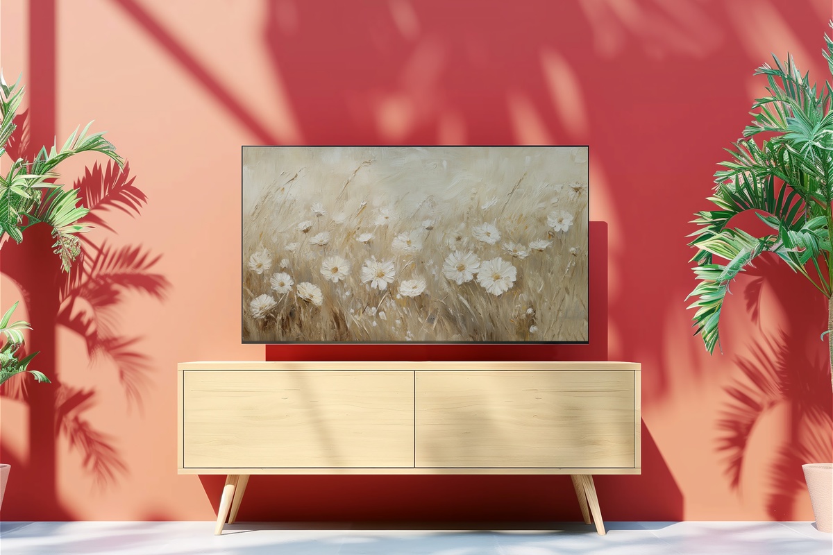 Whispering Daisies Waltz Vintage Frame TV Art — daisies swaying in a gentle breeze