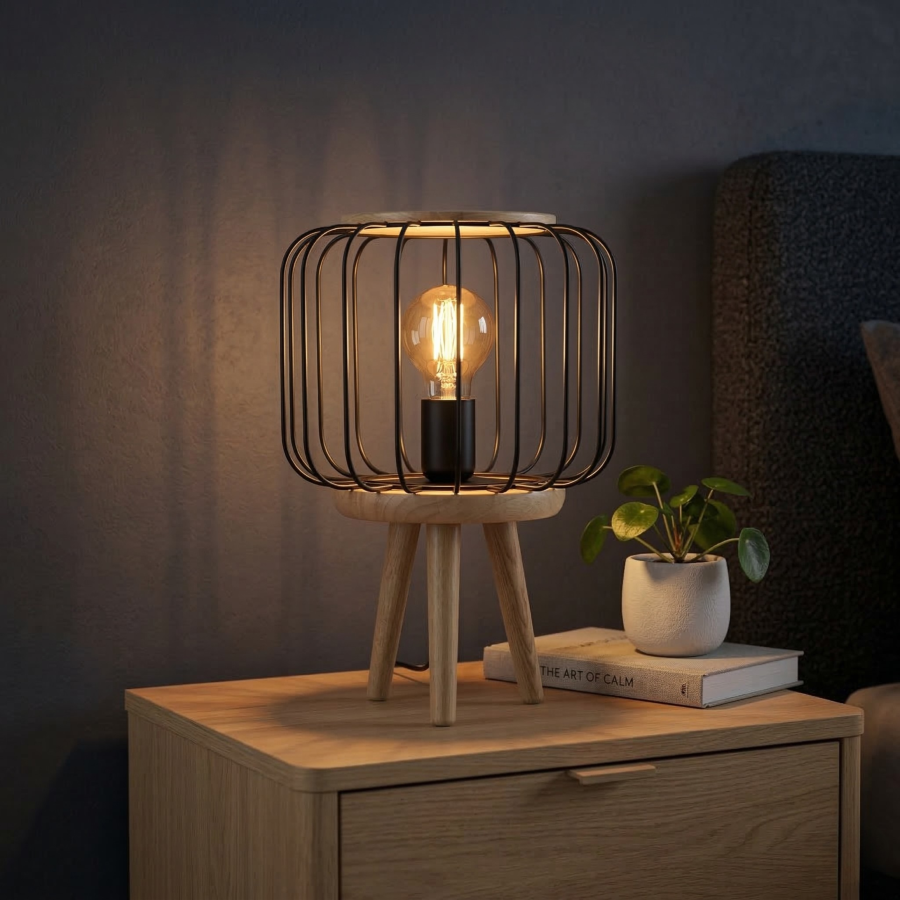 Lámpara vintage madera, 37cm
