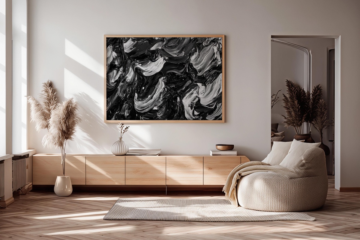 Dynamic Brushstroke Energy black and white printable wall art with bold expressive strokes