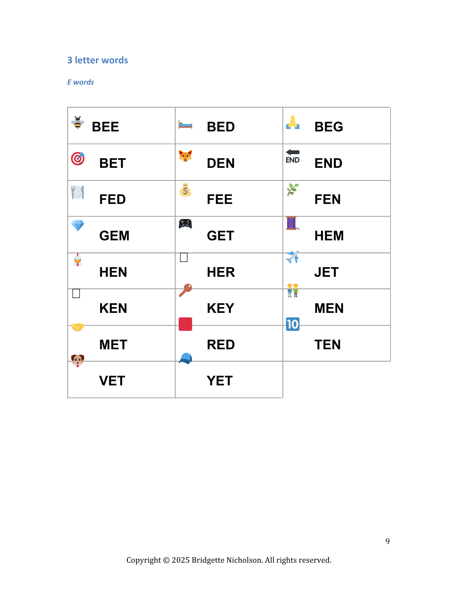 Word Lists Typing workbook page 9
