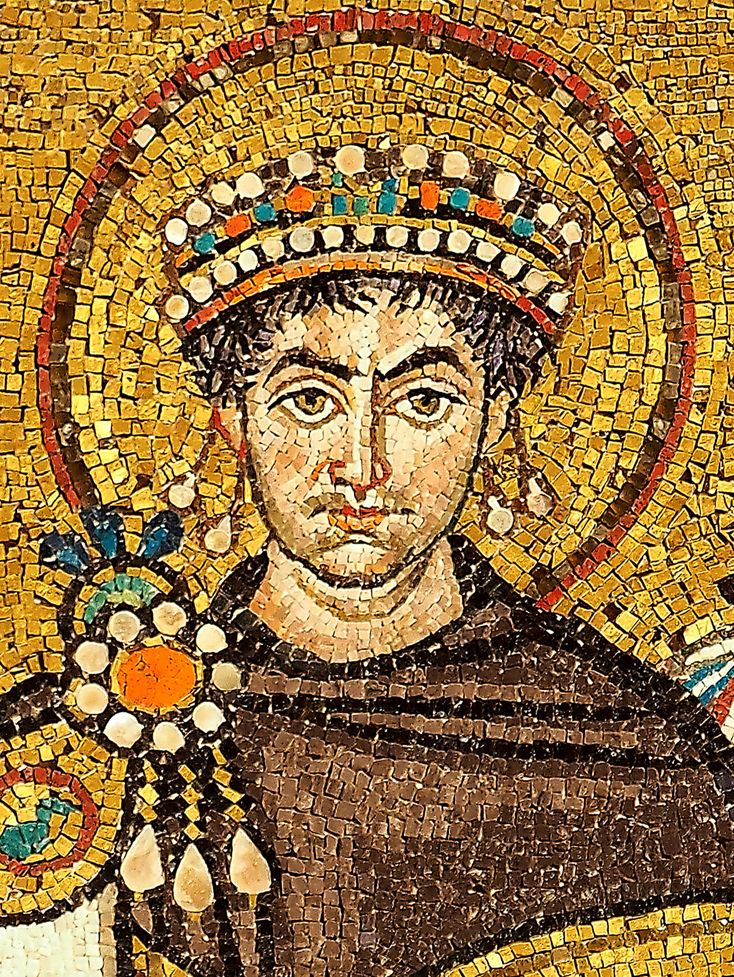 Emperor Justinian and his retinue, c. 547. Mosaic, San Vitale, Ravenna.