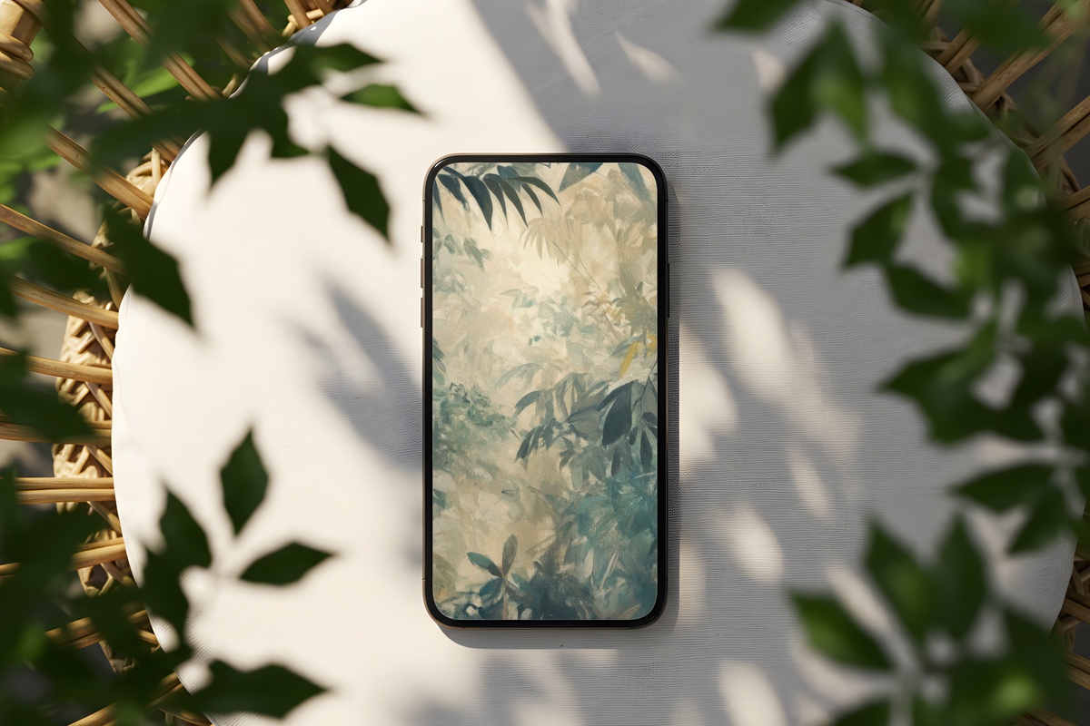 Canopy Symphony of Greens vintage iPhone wallpaper with layered green tones