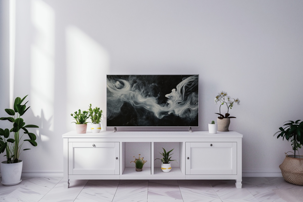 Mystic Smoke Swirls Dance Black and White Frame TV Art