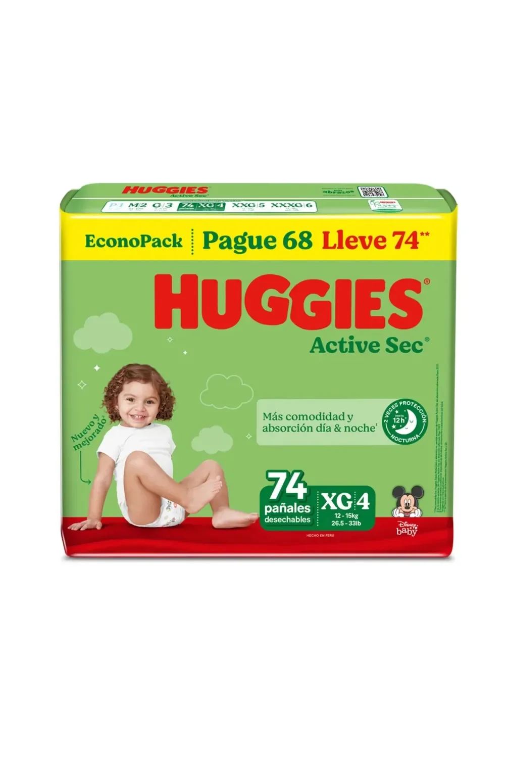 Huggies Pañal Act Sec Xg Bol X 74 Unid