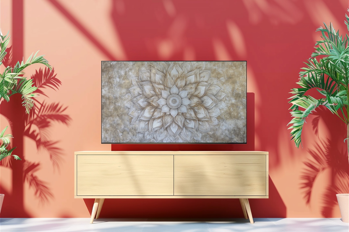 Floral Mandala Tranquility Blossoms Neutral Frame TV Art