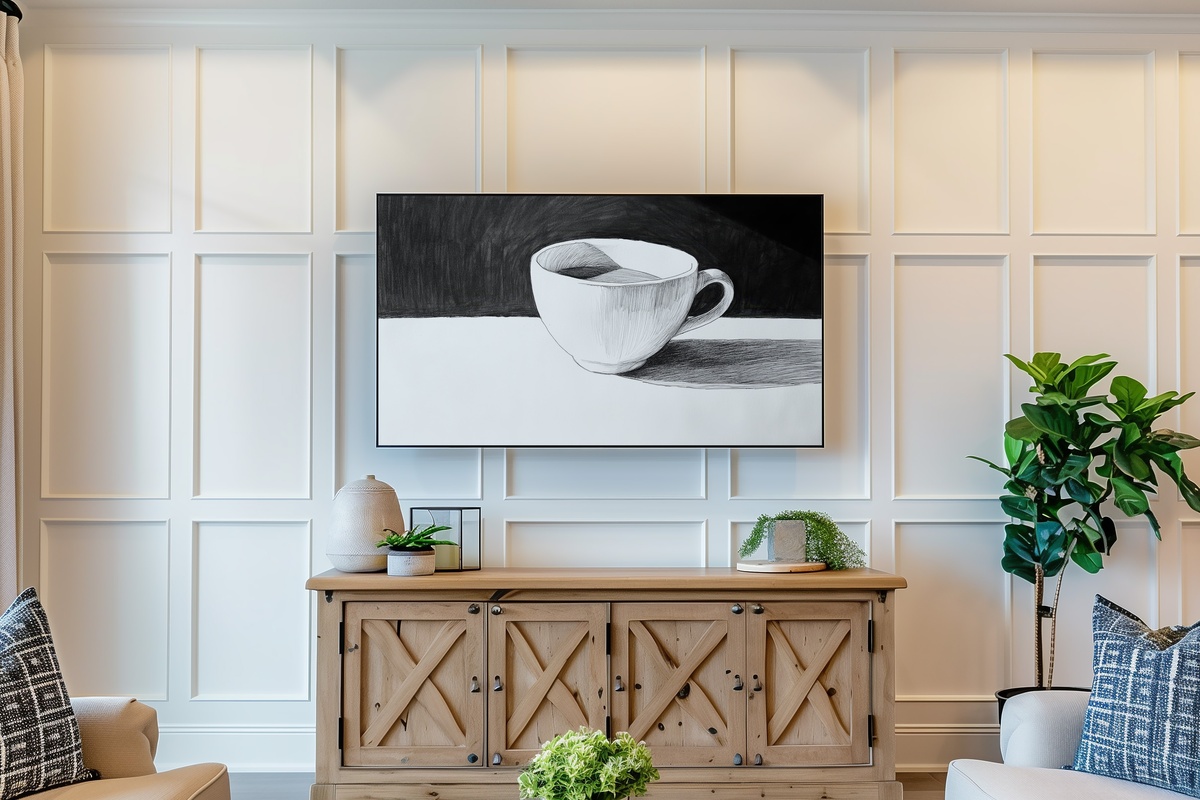 Line Art Coffee Harmony Black and White Frame TV Art