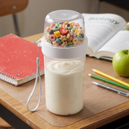 Envase para yogurt y cereal 21xØ9.8cm, 2 compartimentos