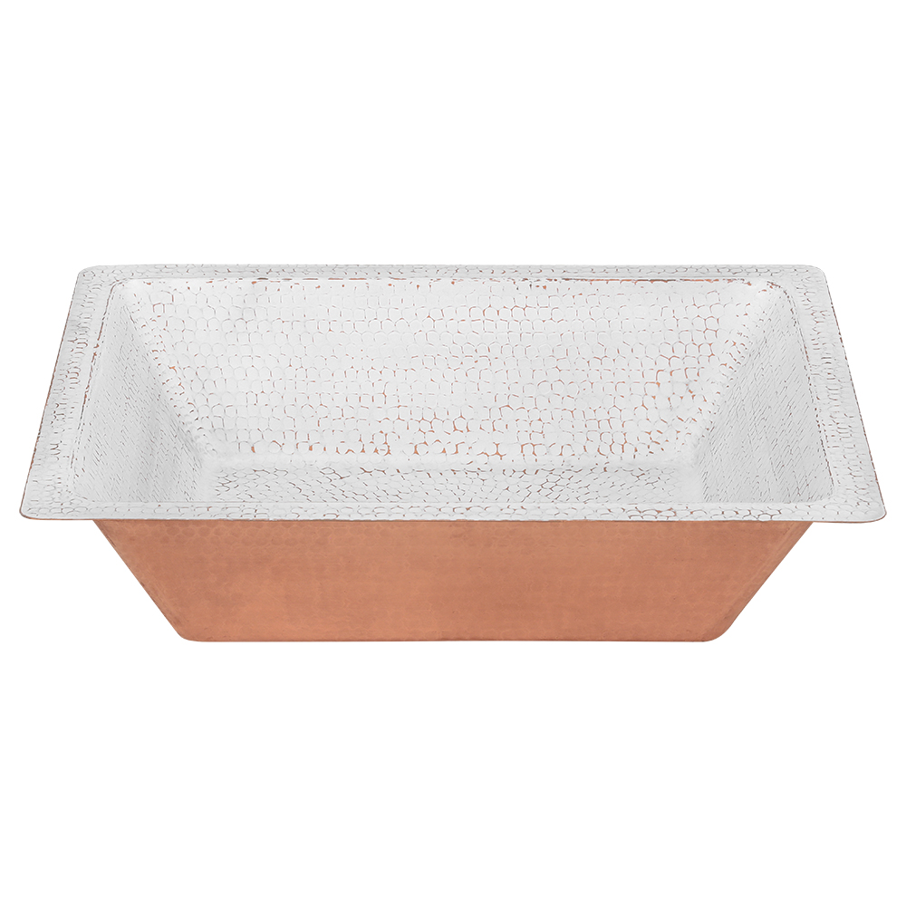 Premier Copper Products 19" x 16" Rectangle Dual - Undermount or Drop In Copper Bathroom Sink, Glazed White, 17 Gauge, LREC19WHT