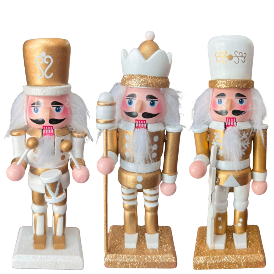 Set mini cascanueces madera, 3 piezas, 14cm