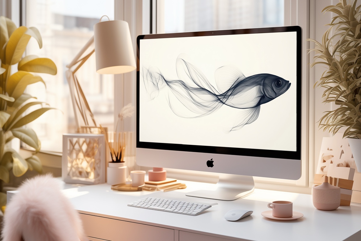Line-Drawn Fish Delight Desktop Wallpaper