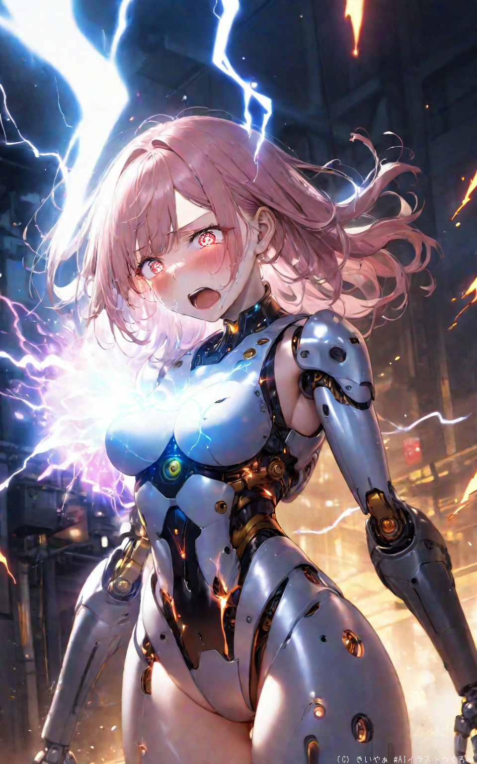 放電してそのまま爆発しそうな女アンドロイド by kuremoa with android, mechabare