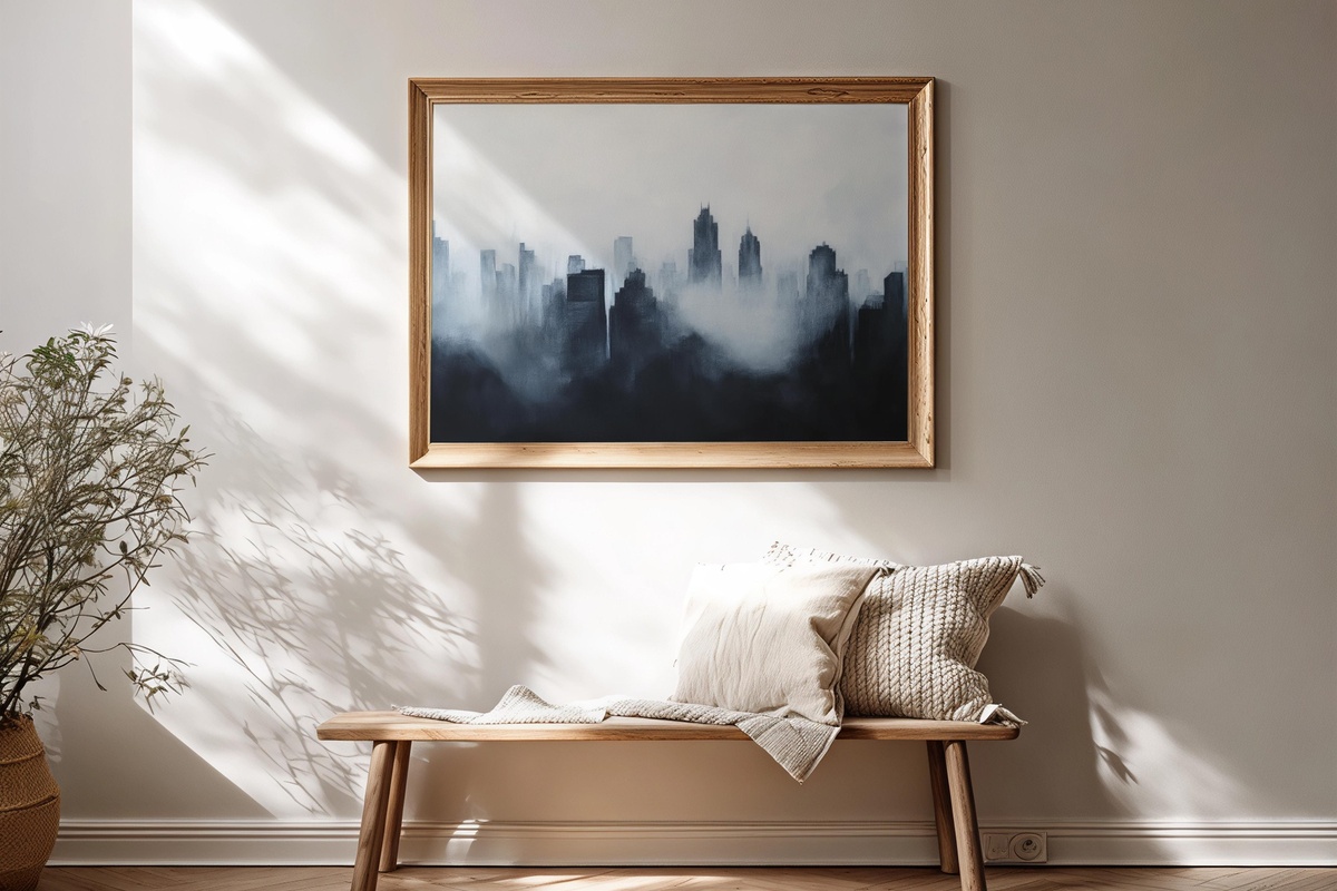 Monochrome Foggy Urban Vista Modern Printable Wall Art