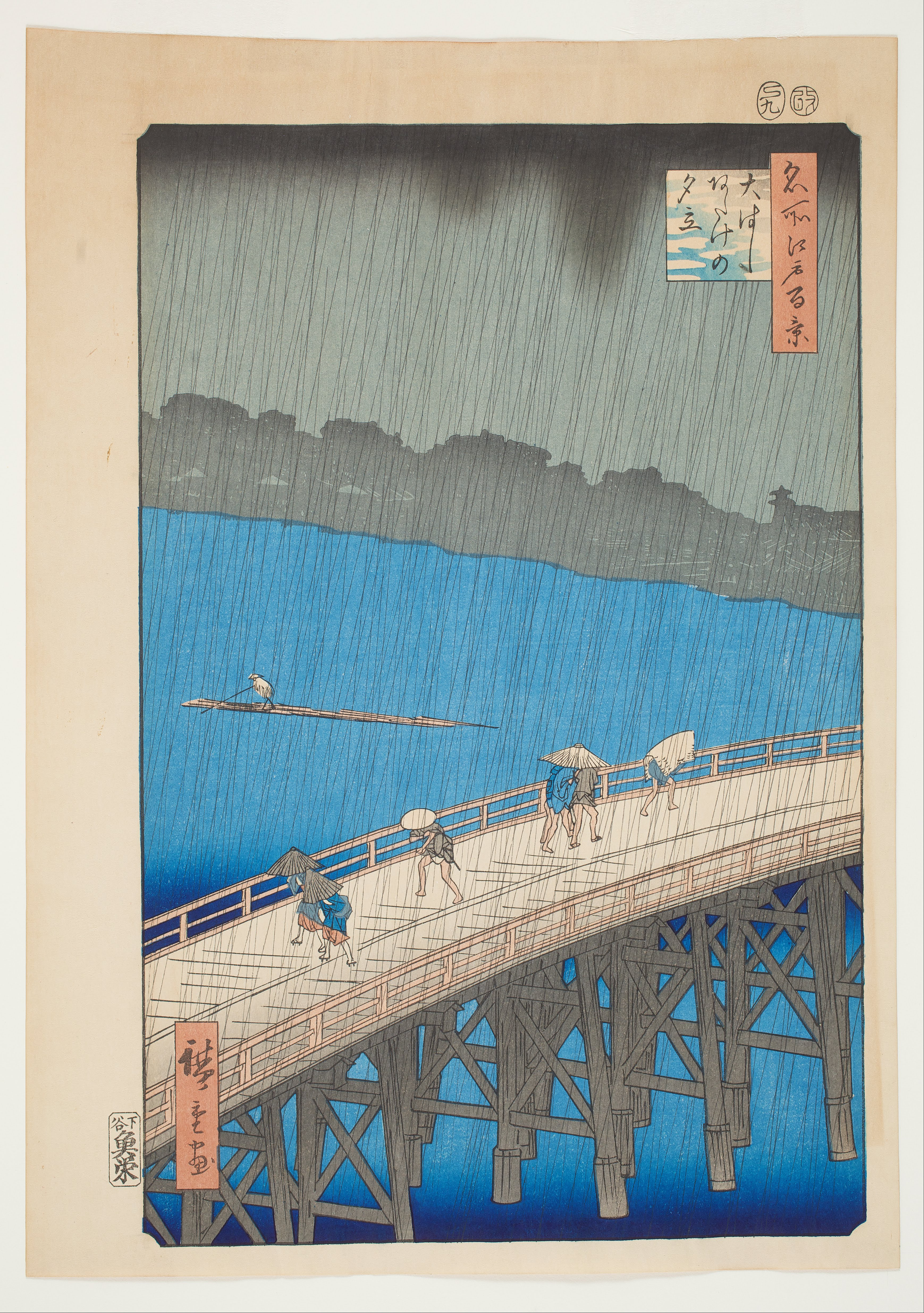 Utagawa Hiroshige, Sudden Shower over Shin-Ohashi Bridge and Atake, 1857. From One Hundred Famous Views of Edo.