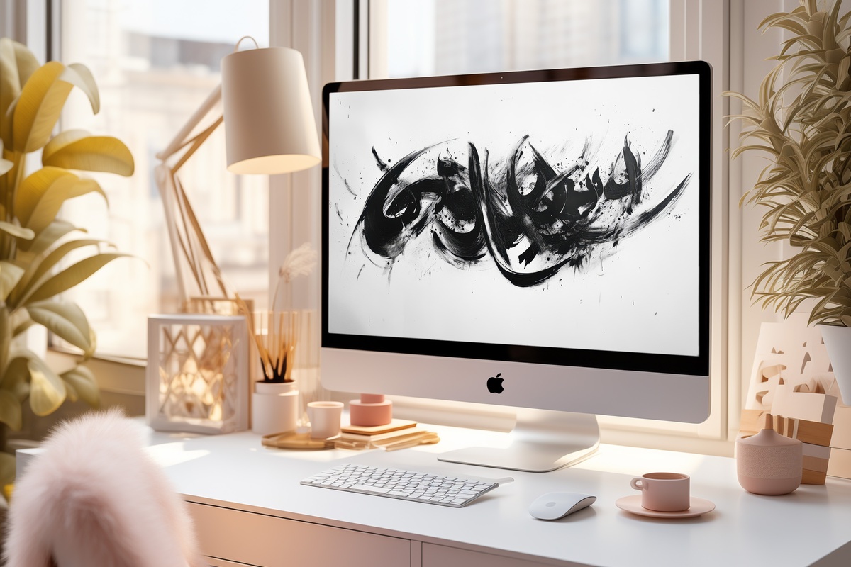 Graceful Calligraphy Expression Black and White Desktop Wallpaper