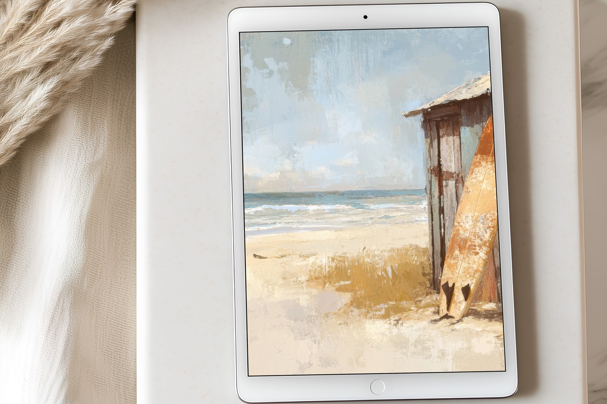 Surf Hut Harmony Coastal iPad Wallpaper in soft blues