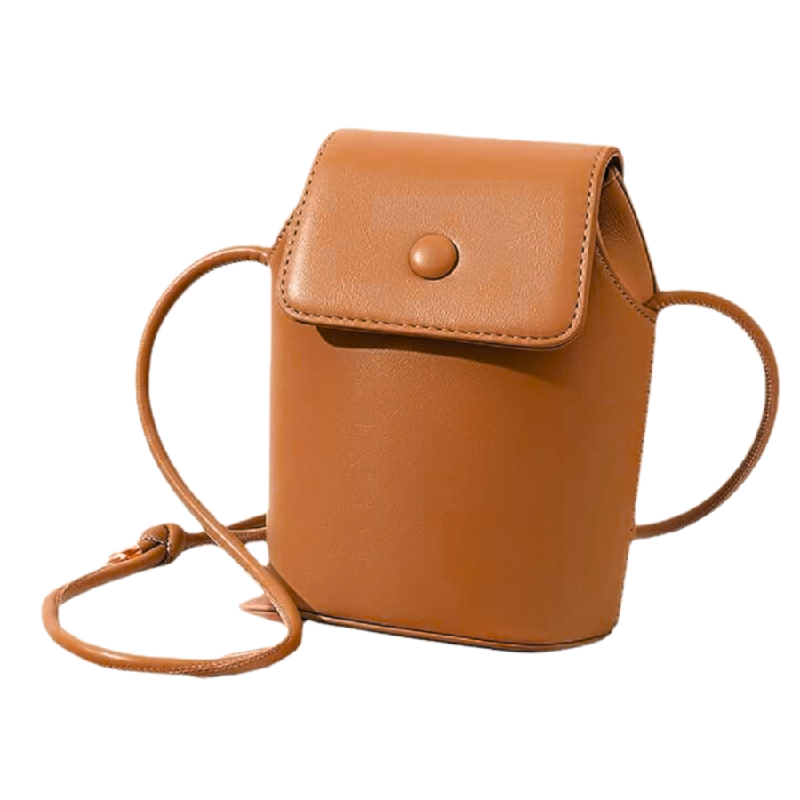 Morral café, cuero pu, 18x9x14.5cm