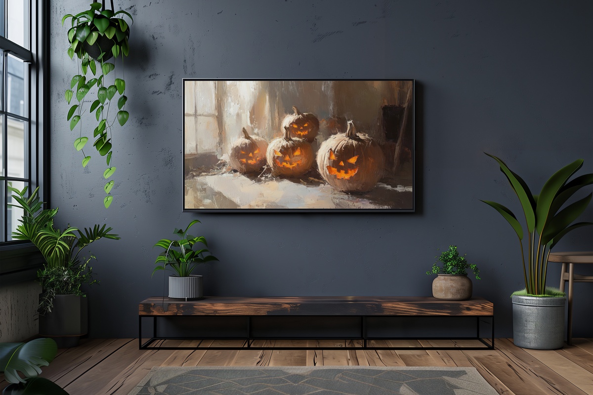 Glowing Jack-O-Lantern Whimsy Halloween Frame TV Art