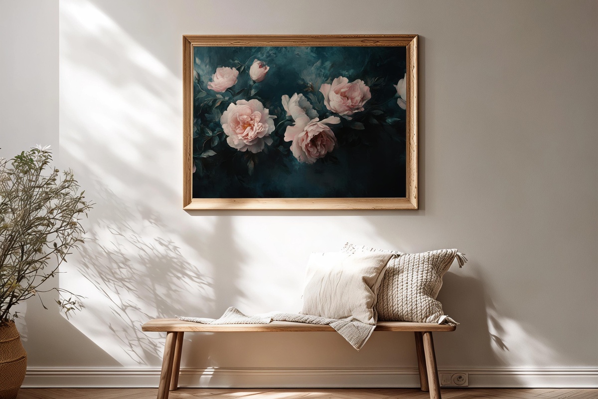 Blush Florals in Dramatic Shadows Floral Printable Wall Art
