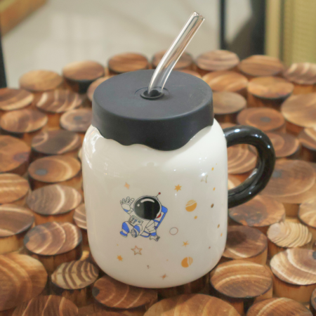 Taza con tapa y sorbete 420ml, cerámica