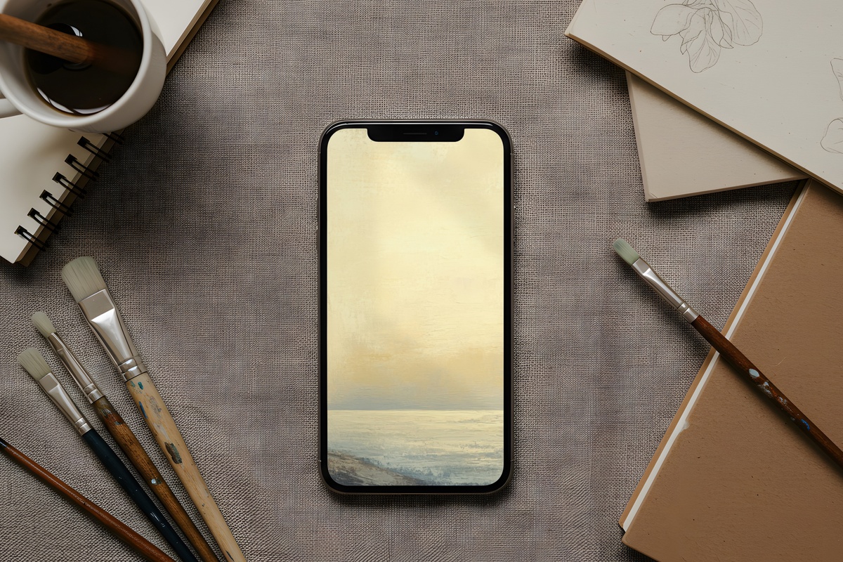 Dusk Beacon Warmth coastal soft blues quiet aesthetic iPhone wallpaper
