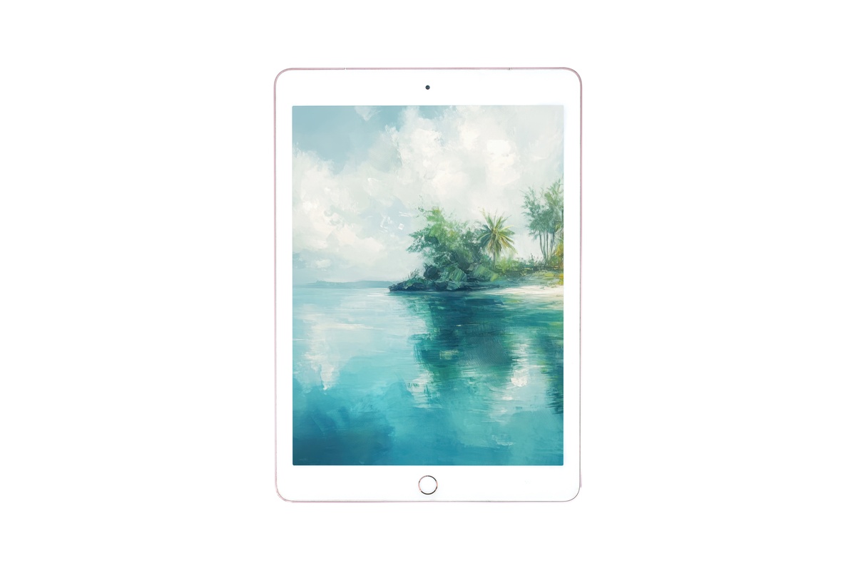 Island Tranquility Escape Coastal iPad Wallpaper in soft blues