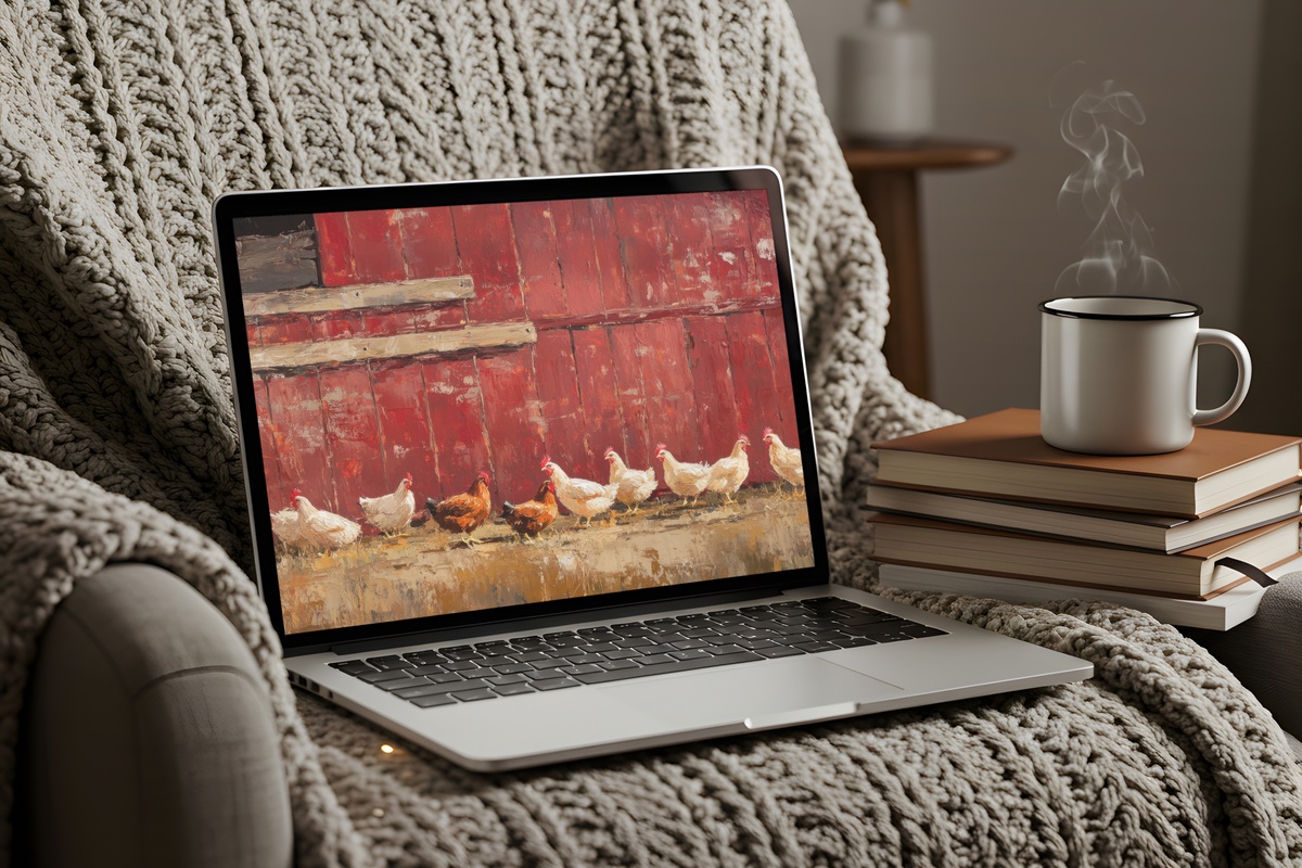 Barnside Chicken Parade Farmhouse Desktop Wallpaper