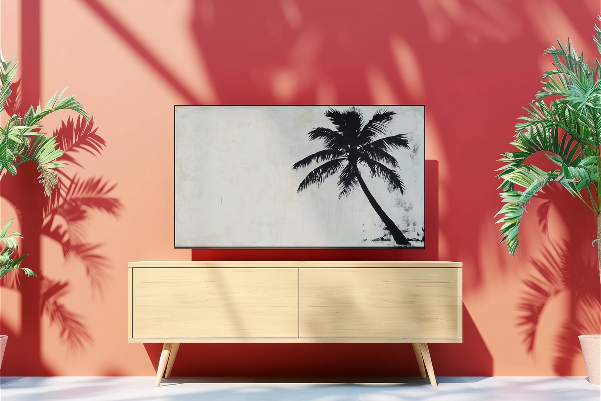 Monochrome Palm Elegance Neutral Frame TV Art