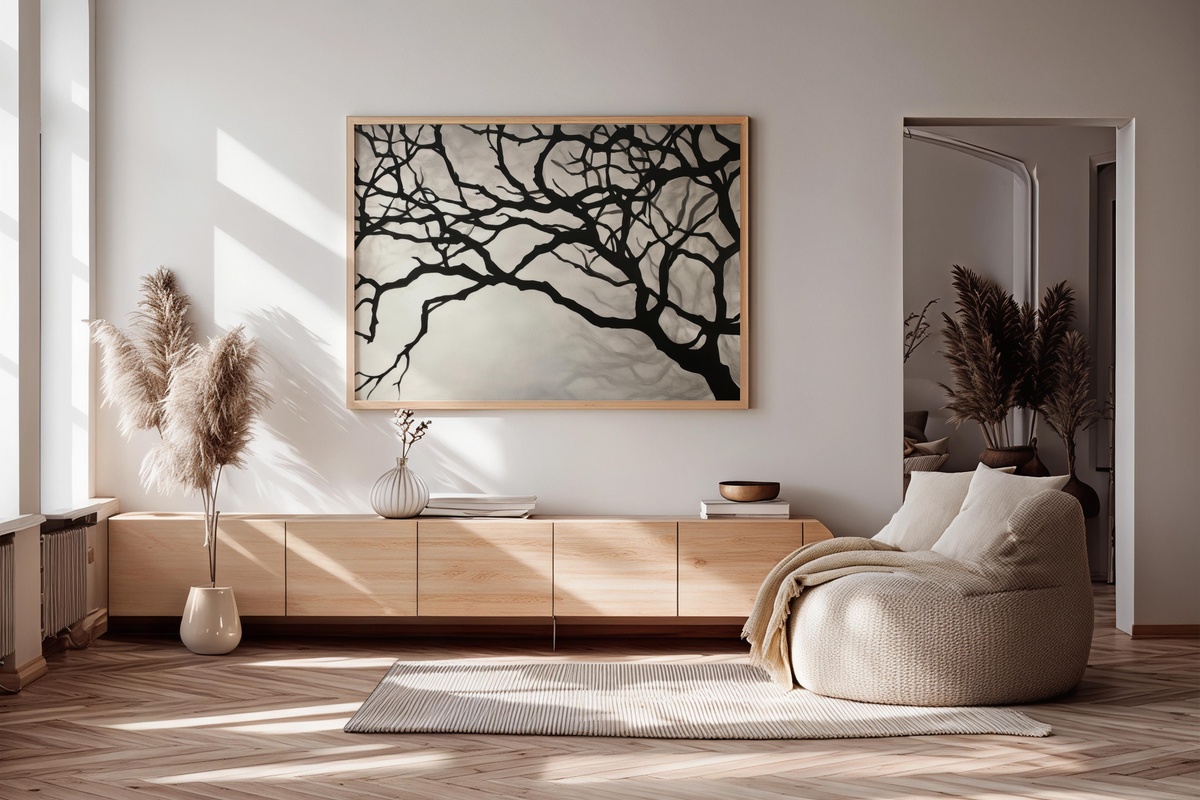 Silhouette of Branches Play Black and White Printable Wall Art