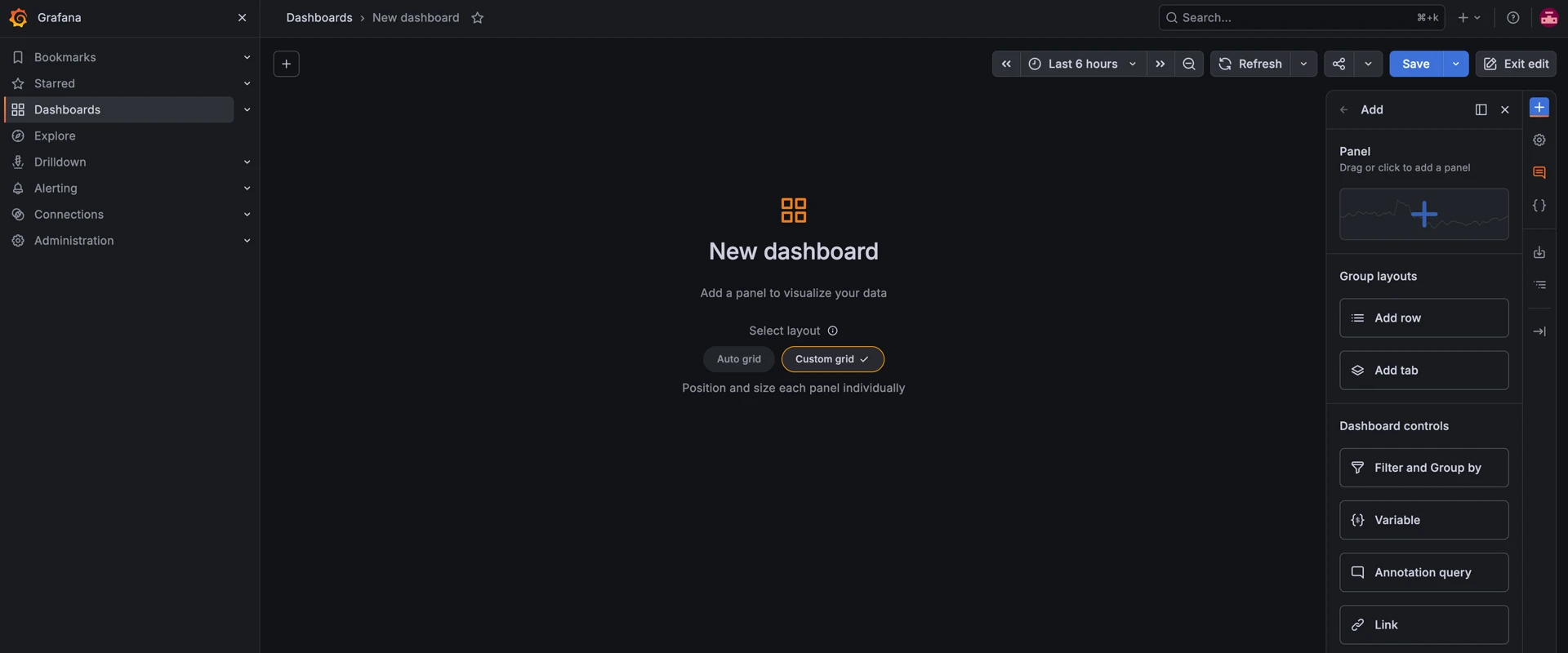 Dashboards > New dashboard