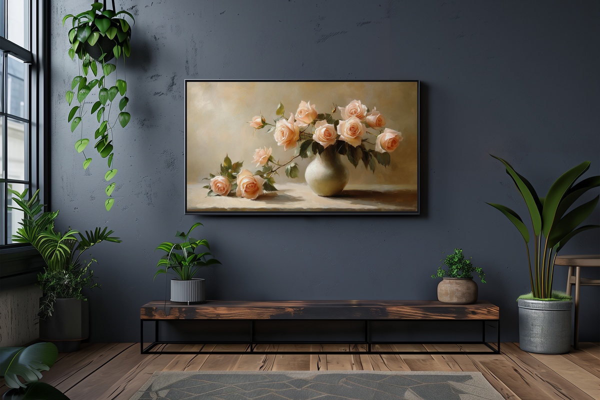 Vase of Blushing Rose Elegance Floral Frame TV Art