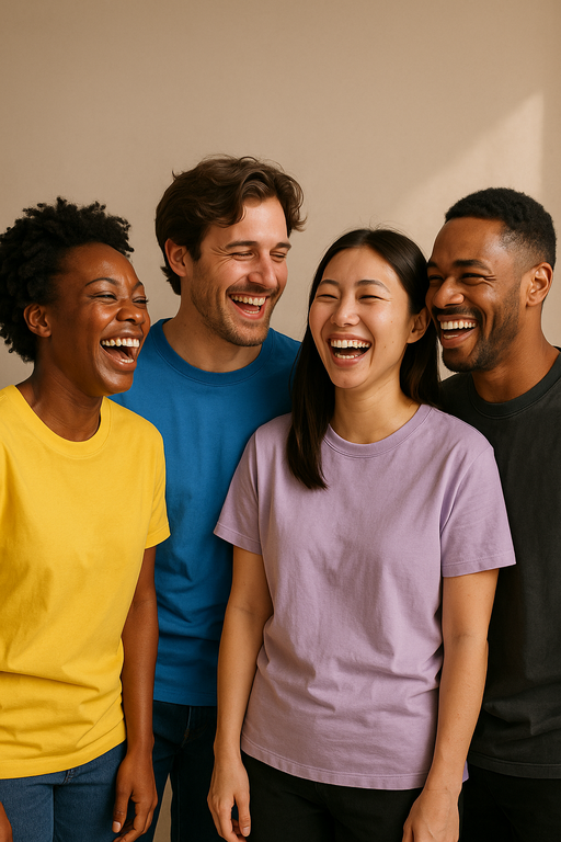 Diverse group wearing stylish funny graphic T-shirts in urban setting